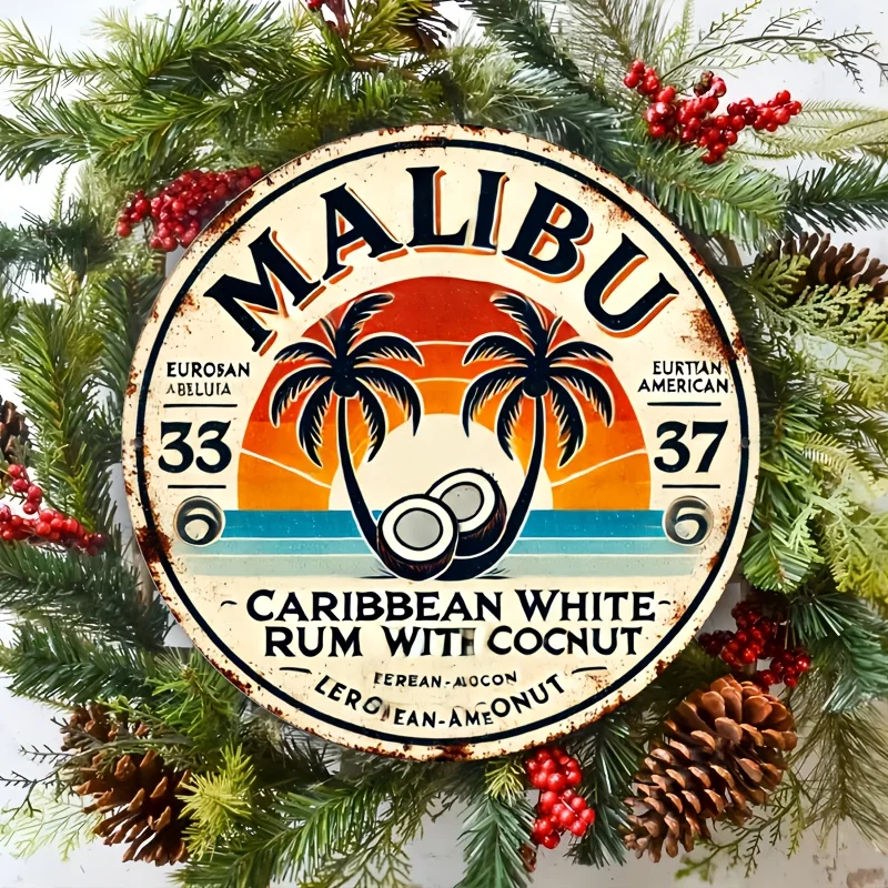 Brass Weight Plate - Vintage Malibu Rum Coconut aluminium wandbord
