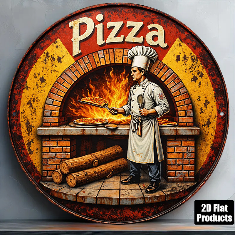 Brass Weight Plate - 2D retro metalen bord, vintage pizza-maak